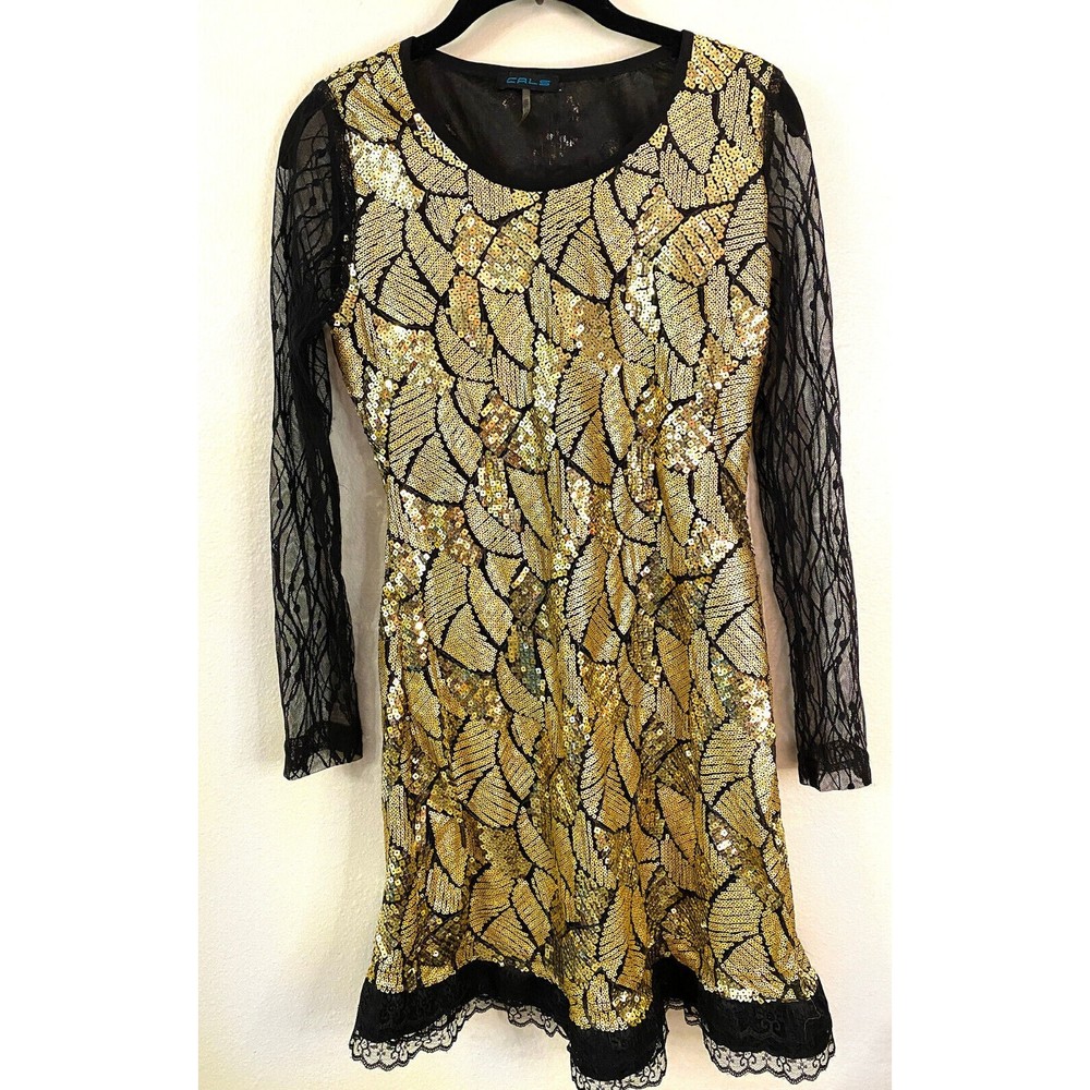 CALS Gold Sequined Party Dress, Size L